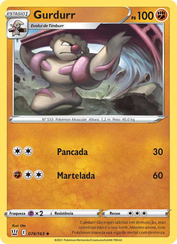 Gurdurr 74 — Estilos de Batalha (Portuguese Pokémon TCG card)