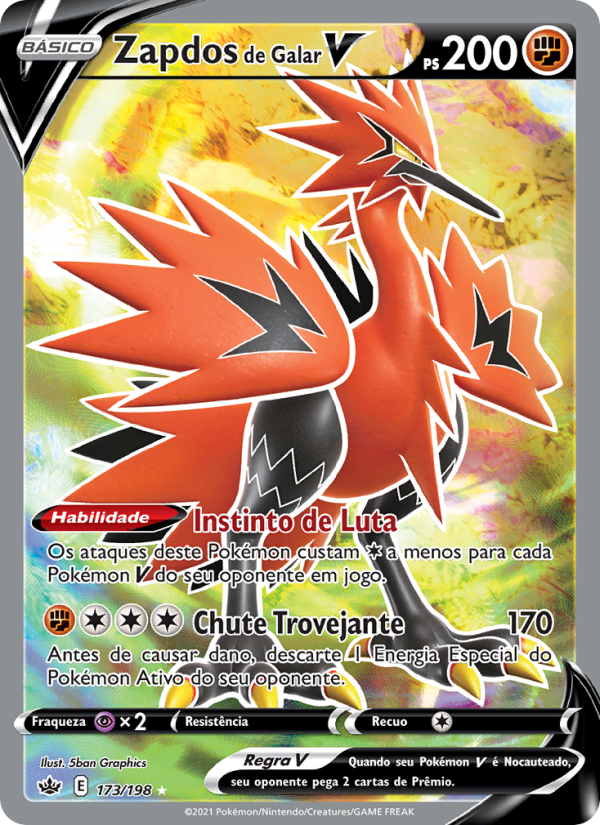 Zapdos de Galar V 173 — Reinado Arrepiante (Portuguese Pokémon TCG card)