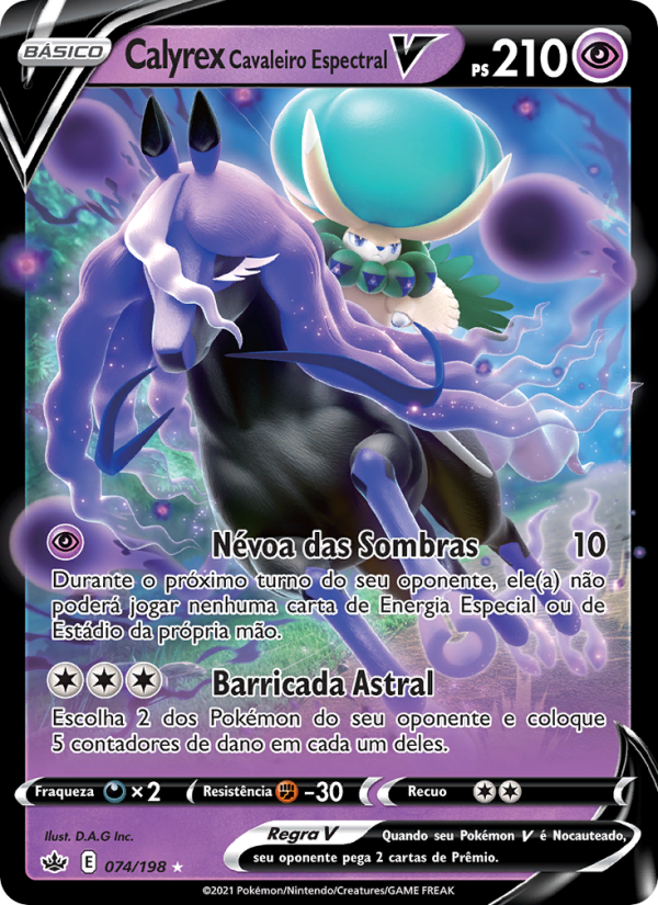 Calyrex Cavaleiro Espectral V 74 — Reinado Arrepiante (Portuguese Pokémon TCG card)