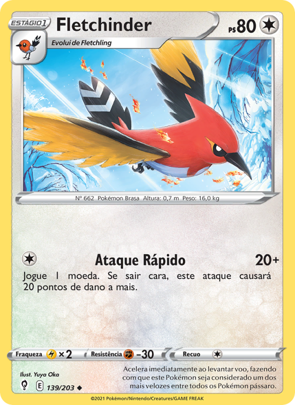 Fletchinder 139 — Céus em Evolução (Portuguese Pokémon TCG card)