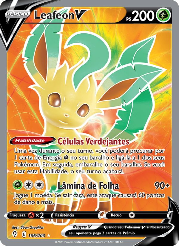 Leafeon V 166 — Céus em Evolução (Portuguese Pokémon TCG card)