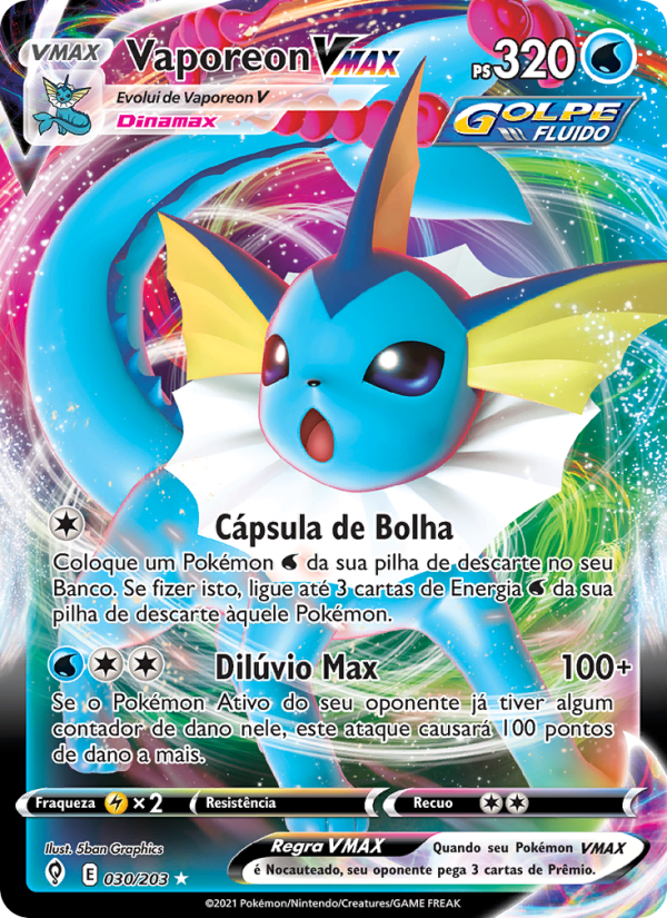 Vaporeon VMAX 30 — Céus em Evolução (Portuguese Pokémon TCG card)