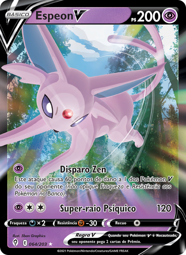 Espeon V 64 — Céus em Evolução (Portuguese Pokémon TCG card)