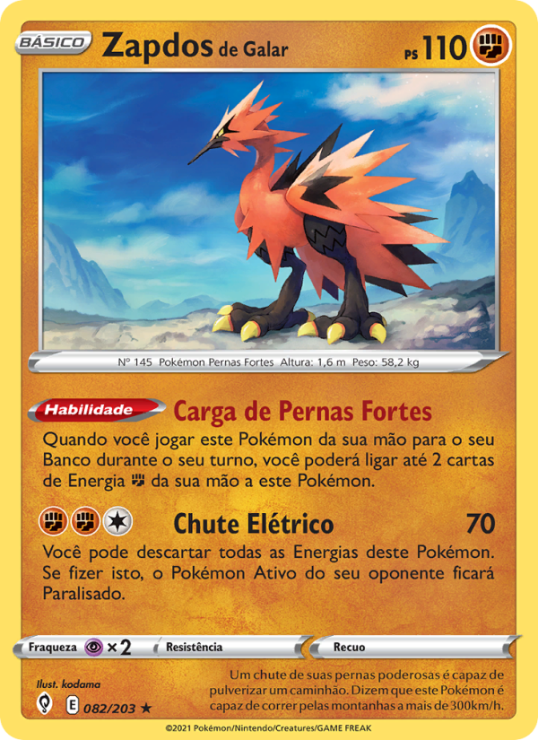 Zapdos de Galar 82 — Céus em Evolução (Portuguese Pokémon TCG card)