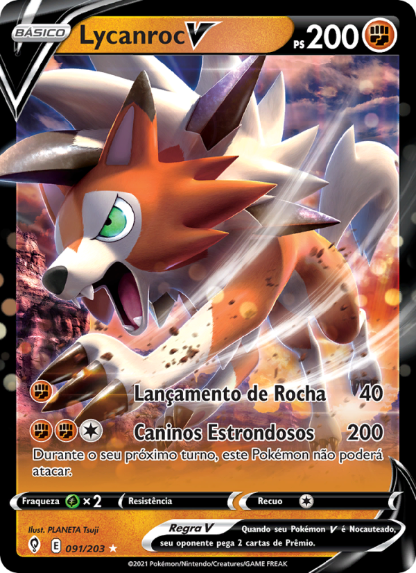 Lycanroc V 91 — Céus em Evolução (Portuguese Pokémon TCG card)