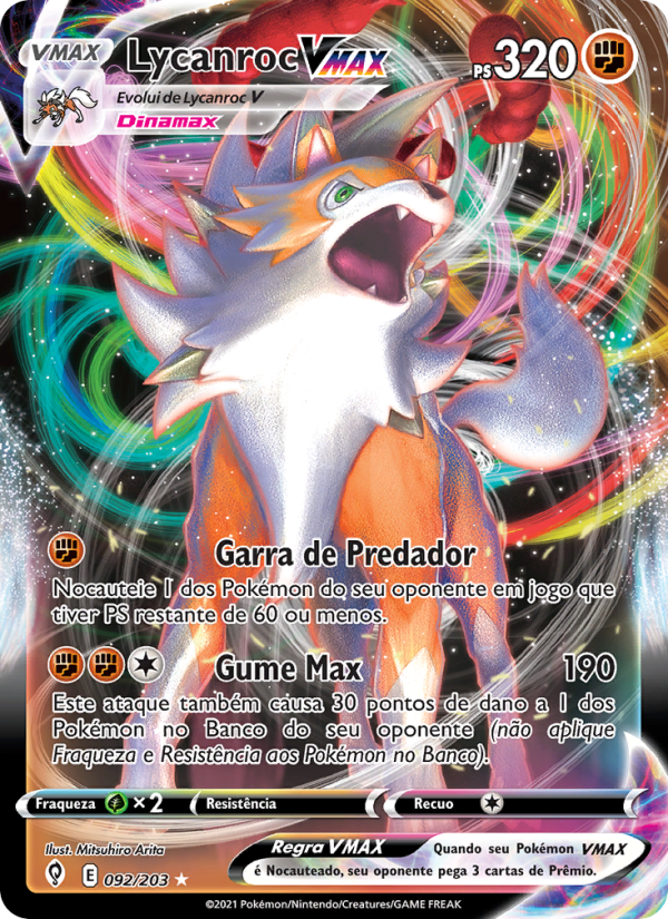 Lycanroc VMAX 92 — Céus em Evolução (Portuguese Pokémon TCG card)