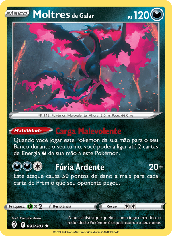 Moltres de Galar 93 — Céus em Evolução (Portuguese Pokémon TCG card)