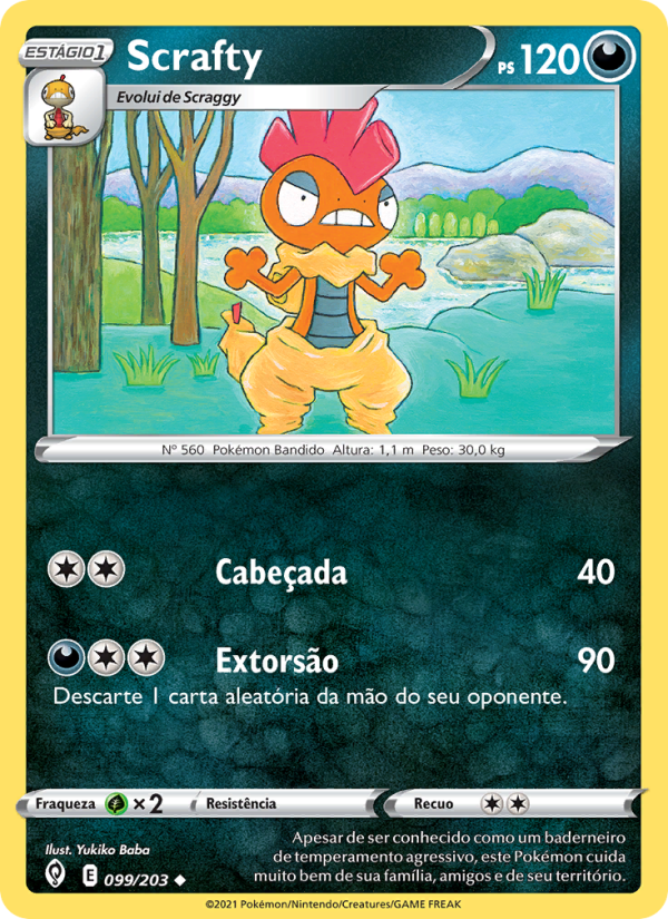 Scrafty 99 — Céus em Evolução (Portuguese Pokémon TCG card)