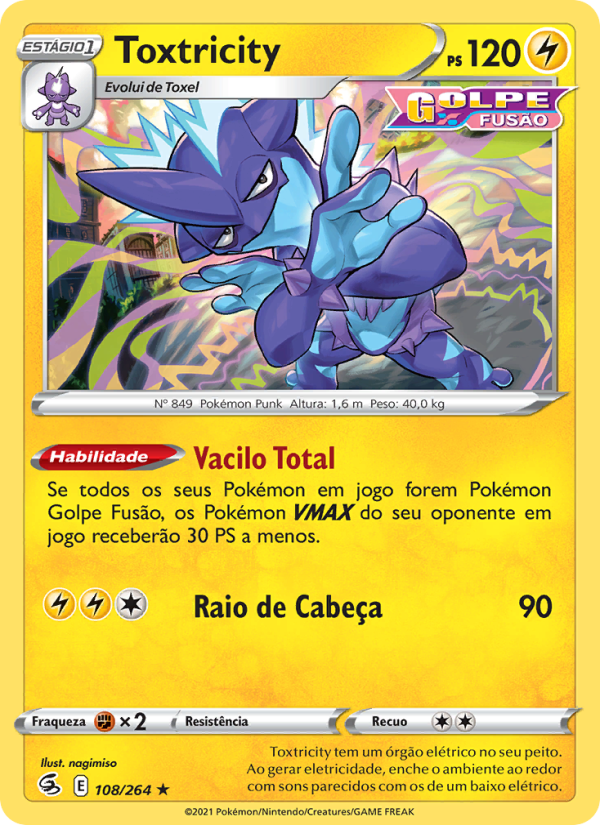 Toxtricity 108 — Golpe Fusão (Portuguese Pokémon TCG card)