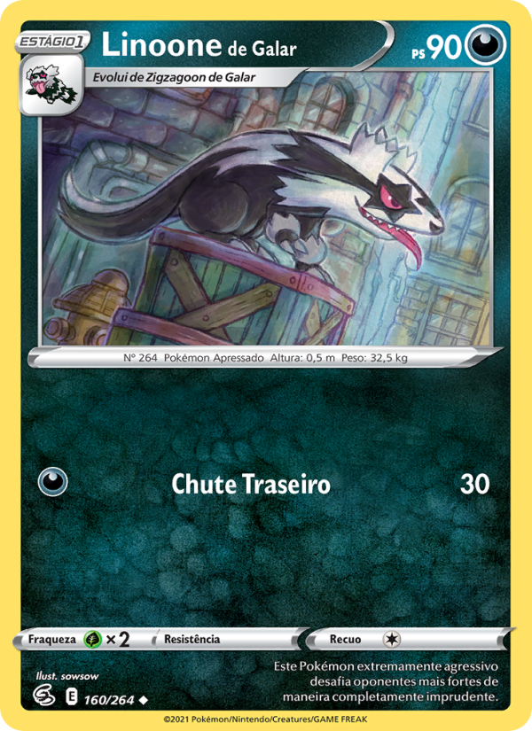 Linoone de Galar 160 — Golpe Fusão (Portuguese Pokémon TCG card)