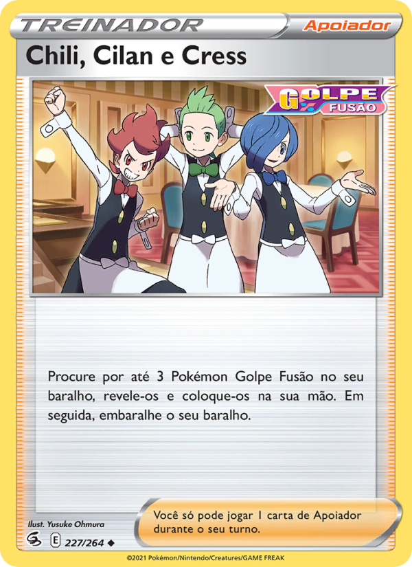 Chili, Cilan e Cress 227 — Golpe Fusão (Portuguese Pokémon TCG card)