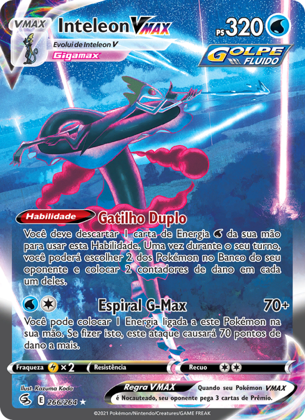 Inteleon VMAX 266 — Golpe Fusão (Portuguese Pokémon TCG card)