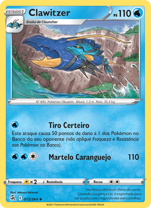 Clawitzer 75 — Golpe Fusão (Portuguese Pokémon TCG card)