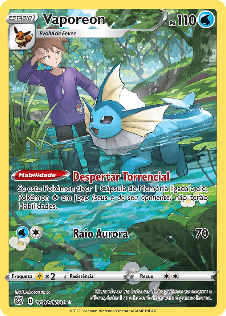 Vaporeon TG02 — Astros Cintilantes Galeria de Treinador (Portuguese Pokémon TCG card)