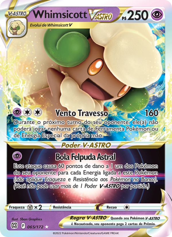 Whimsicott V-ASTRO 065 — Astros Cintilantes (Portuguese Pokémon TCG card)