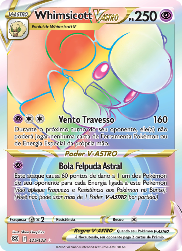 Whimsicott V-ASTRO 175 — Astros Cintilantes (Portuguese Pokémon TCG card)
