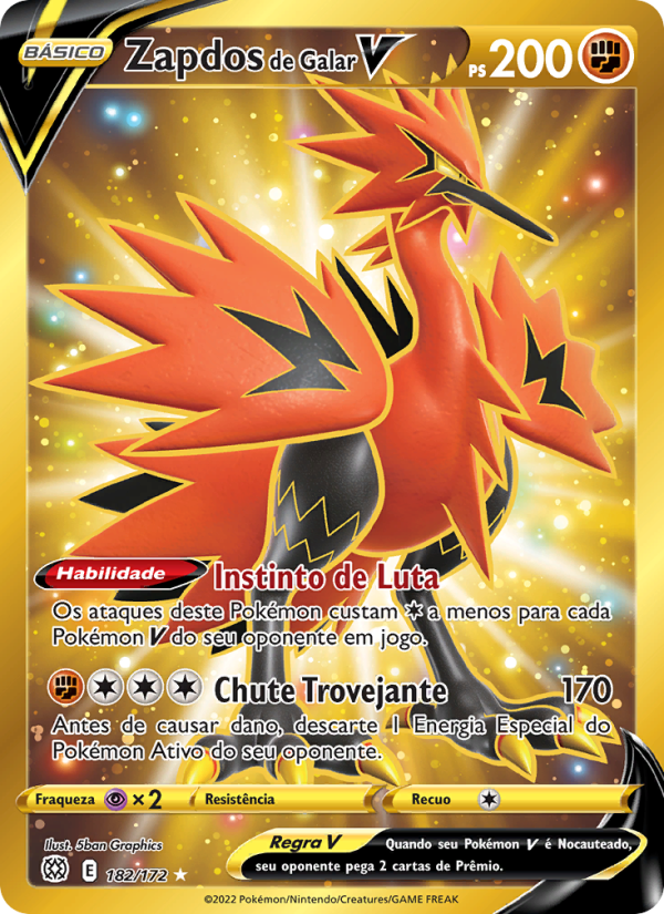 Zapdos de Galar V 182 — Astros Cintilantes (Portuguese Pokémon TCG card)