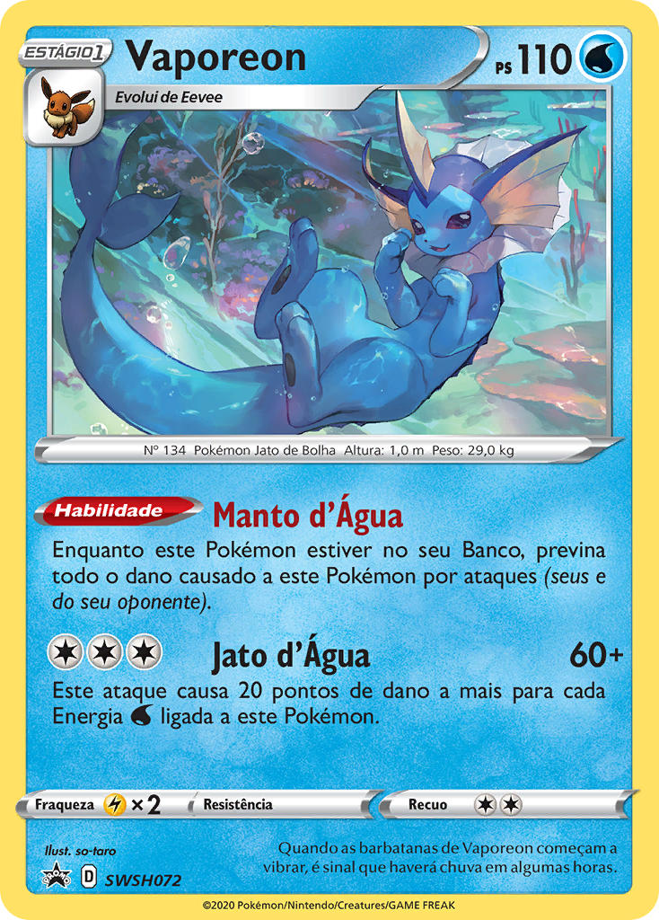 Vaporeon SWSH072 — Sword & Shield Promos (Portuguese Pokémon TCG card)