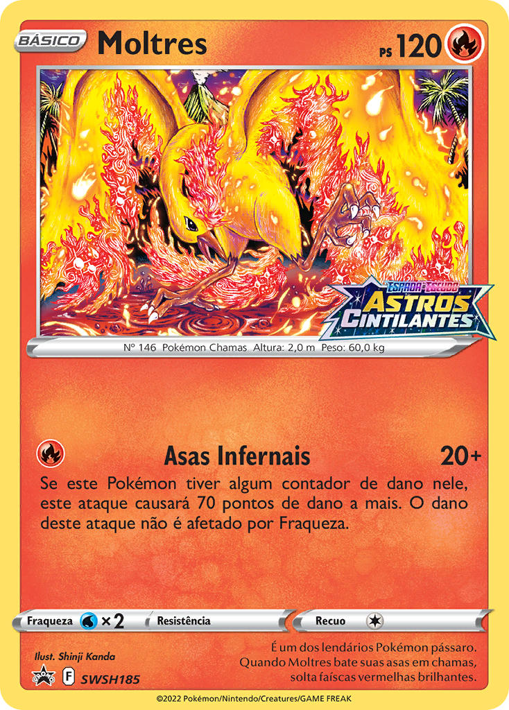 Moltres SWSH185 — Sword & Shield Promos (Portuguese Pokémon TCG card)