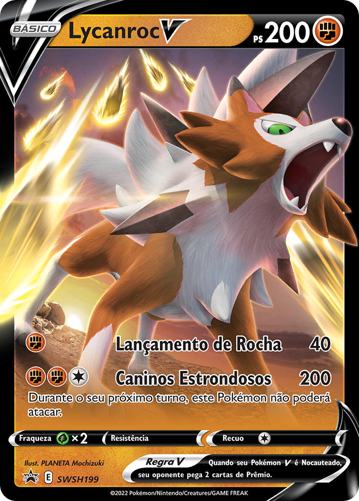 Lycanroc V SWSH199 — Sword & Shield Promos (Portuguese Pokémon TCG card)