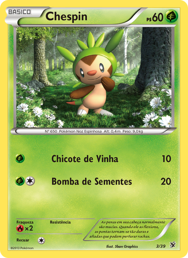 Chespin 3 — Conjunto para Iniciantes Kalos (Portuguese Pokémon TCG card)