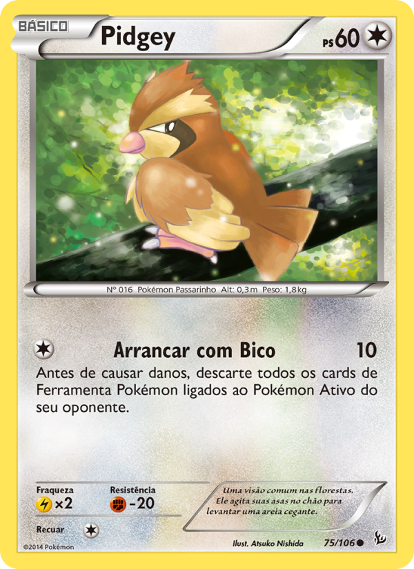 Pidgey 75 — Flash de Fogo (Portuguese Pokémon TCG card)