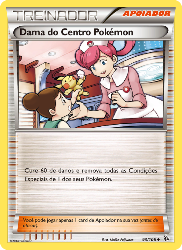 Dama do Centro Pokémon 93 — Flash de Fogo (Portuguese Pokémon TCG card)