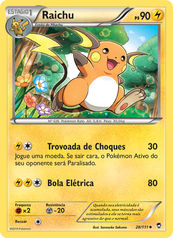 Raichu 28 — Punhos Furiosos (Portuguese Pokémon TCG card)