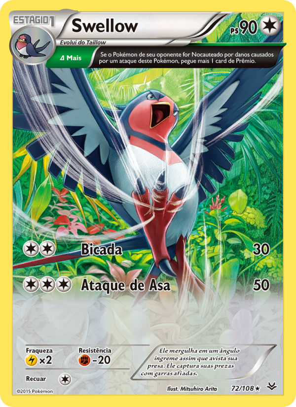 Swellow 72 — Roaring Skies (Portuguese Pokémon TCG card)