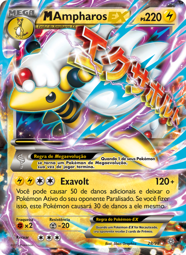 M-Ampharos EX 28 — Origens Ancestrais (Portuguese Pokémon TCG card)
