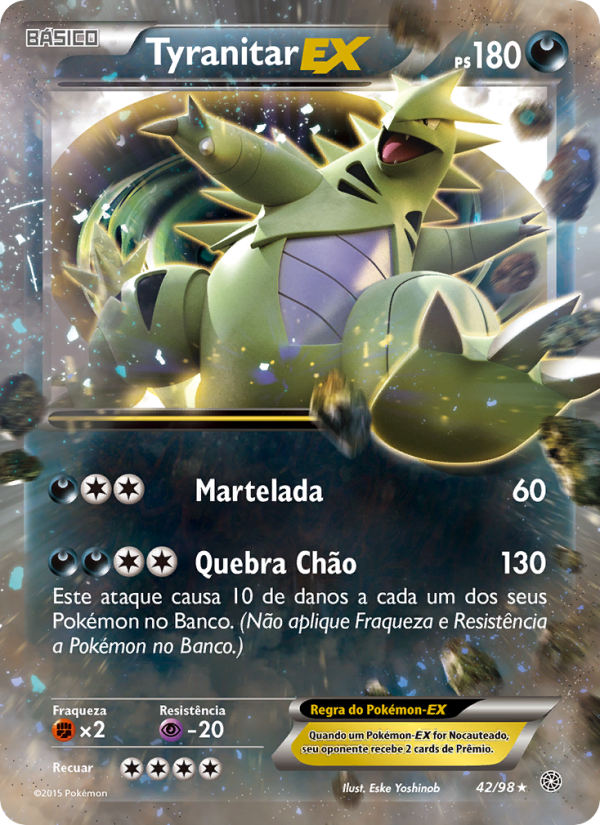 Tyranitar EX 42 — Origens Ancestrais (Portuguese Pokémon TCG card)