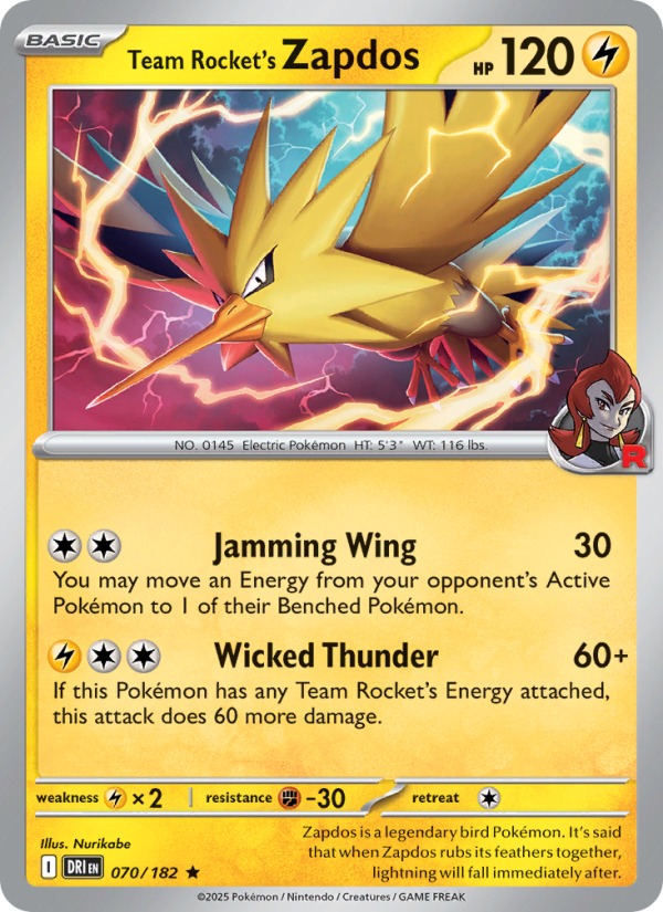 Team Rocket's Zapdos 070/244 — Destined Rivals (English Pokémon TCG card)