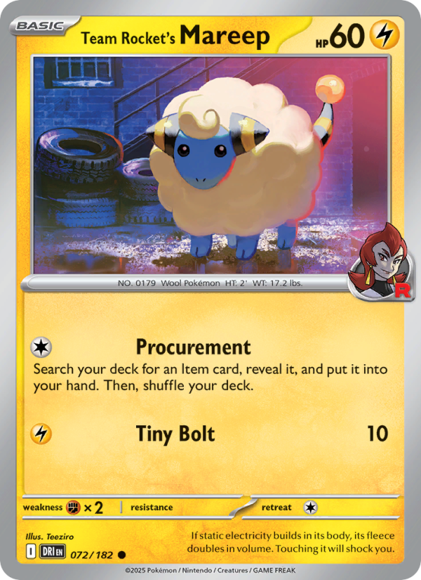 Team Rocket's Mareep 072/244 — Destined Rivals (English Pokémon TCG card)